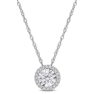 Pre-owned Amour 1/4 Ct Tw Diamond Halo Pendant With Chain In 10k White Gold