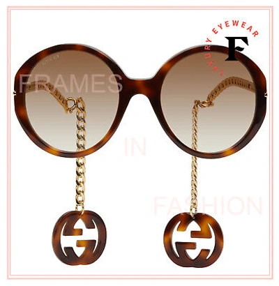 Pre-owned Gucci Chain 0726 Gold Brown Metal Round Detachable Charm Sunglasses Gg0726s 002