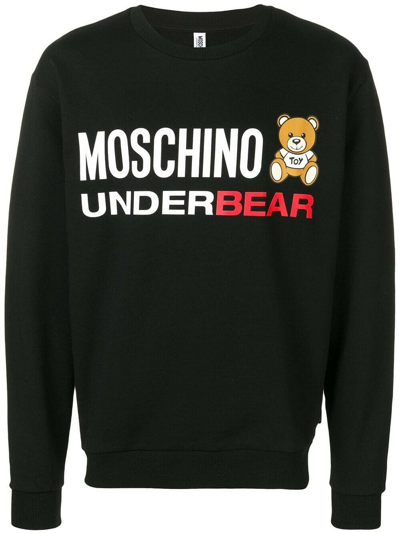 Pre-owned Moschino Underwear Underbear Mens Teddy Logo Black Sweatshirt