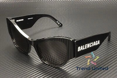 Pre-owned Balenciaga Bb0259s 001 Cat Eye Acetate Black Grey 58 Mm Women's Sunglasses In Gray
