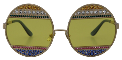 Pre-owned Dolce & Gabbana Sunglasses Dg2209b Shiny Gold Oval Metal Crystals Shades 1900usd In Yellow