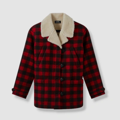 Pre-owned Apc $665 A.p.c. Women's Red/black Federica Plaid Jacket Coat Size 36