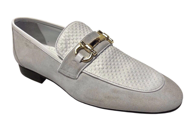 Pre-owned Sigotto Uomo Men's Slip On White Suede/leather Dress Shoes 6530