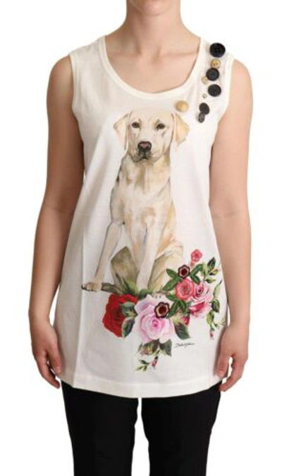Pre-owned Dolce & Gabbana Dolce&gabbana Women White Tank Top 100% Cotton Dog Floral Print Casual T-short