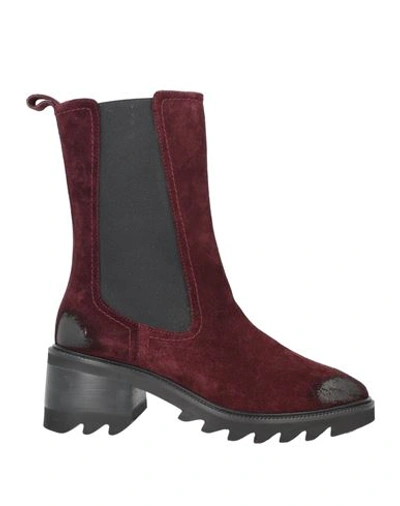 Paola D'arcano Woman Ankle Boots Burgundy Size 7 Soft Leather In Red