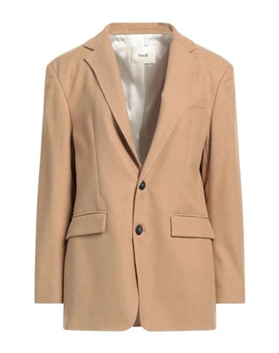 Suoli Woman Suit Jacket Camel Size 10 Polyester, Viscose, Elastane In Beige