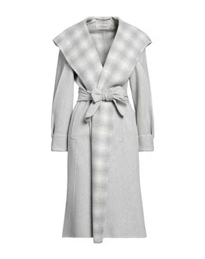 Agnona Woman Coat Light Grey Size 10 Cashmere, Metal