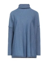 Shirtaporter Woman Turtleneck Slate Blue Size 8 Merino Wool