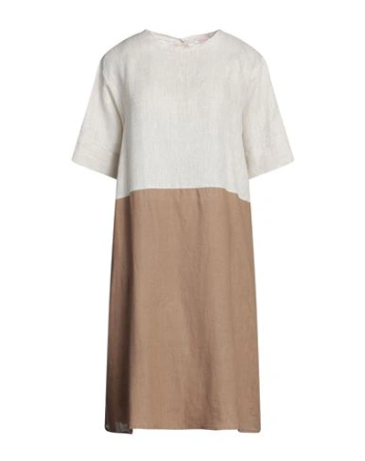 Rossopuro Woman Midi Dress Beige Size S Linen