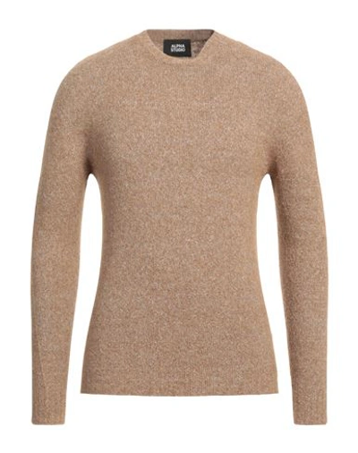 Alpha Studio Man Sweater Camel Size 42 Alpaca Wool, Polyamide, Cotton, Modal, Elastane In Beige