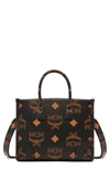 Mcm Small Munchen Visetos Coated Canvas Tote In Black