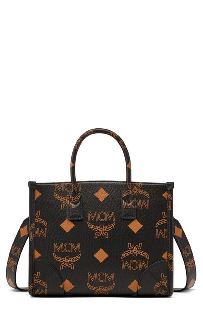 Mcm Small Munchen Visetos Coated Canvas Tote In Black