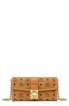 Mcm Large Tracy Visetos Coated Canvas Wallet On A Chain In Cognac