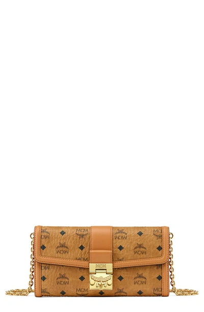 Mcm Large Tracy Visetos Coated Canvas Wallet On A Chain In Cognac