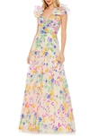 Mac Duggal Ieena Beaded A-line Gown In White Multi