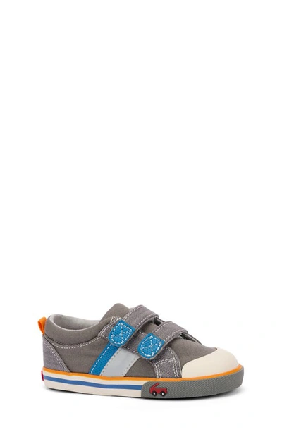 See Kai Run Kids' Russell Sneaker In Gray Denim/ Blue