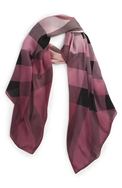 Burberry Ombre Washed Check Silk Scarf, Rose In Ash Rose