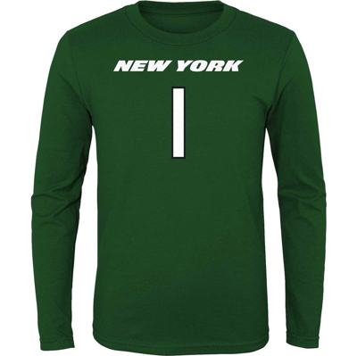 Outerstuff Kids'  Youth Sauce Gardner Black New York Jets Mainliner Player Name & Number Long Sleeve T-shir In Green