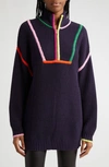 Staud Hampton Colorblock Stripe Quarter Zip Pullover In Navy Multi