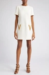 VALENTINO CHAIN EMBROIDERED SHORT SLEEVE CREPE COUTURE SHIFT DRESS