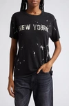 R13 Paint Splatter New York Boyfriend Stretch Recycled Cotton Graphic T-shirt In Acid Black With Paint Splatter