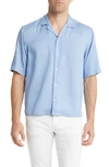 Hugo Boss Lars Button Down Camp Shirt In Open Blue