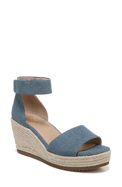 Soul Naturalizer Oakley Ankle Strap Platform Wedge Espadrille Sandal In Denim Blue Fabric