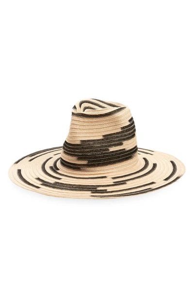 Esenshel Wide Brim Woven Fedora In Black/ Natural Dip Dye