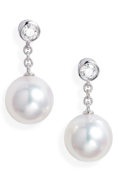 Mikimoto Diamond & Pearl Drop Earrings In White Gold