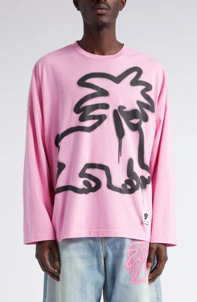 Palm Angels Spray 'leon' Loose Fit Long Sleeve Graphic T-shirt In Pink