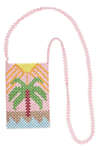 Mercedes Salazar Palm Beaded Handmade Crossbody Bag In Pink