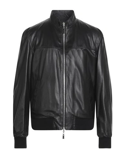 A.testoni A. Testoni Man Jacket Black Size 42 Lambskin, Cotton, Polyester