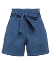 White Wise Woman Shorts & Bermuda Shorts Navy Blue Size 2 Cotton, Elastane