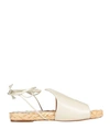 Paloma Barceló Woman Espadrilles Ivory Size 7 Soft Leather, Natural Raffia In White