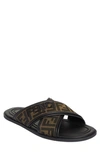 Fendi Ff Logo Detail Crossed Slides In Brown