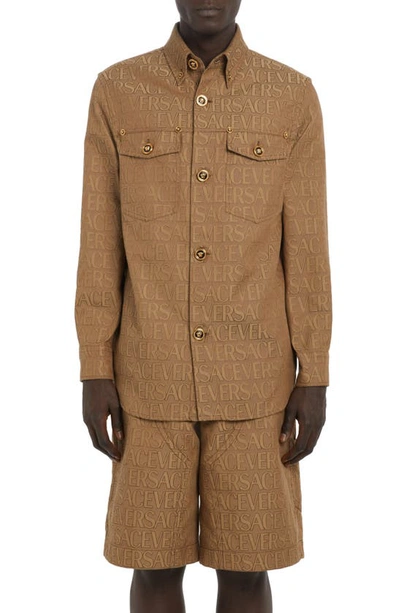 Versace Allover Overshirt In Brown