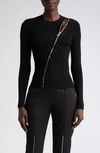 ALEXANDER MCQUEEN ASYMMETRIC SLASH ZIPPER RIB SWEATER