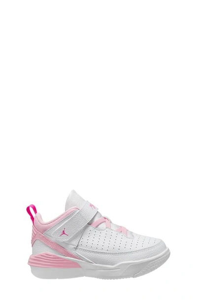 Nike Jordan Little Kids' Jordan Max Aura 5 Stretch Lace Basketball Shoes In White/ Soft Pink/ Fierce Pink