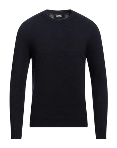 Alpha Studio Man Sweater Midnight Blue Size 40 Geelong Wool In Blue
