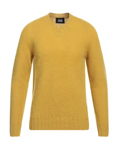 Alpha Studio Man Sweater Ocher Size 40 Wool In Yellow