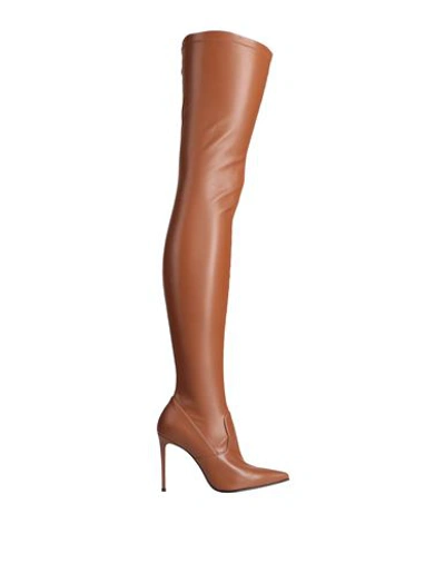 Le Silla Woman Knee Boots Tan Size 8 Textile Fibers In Brown