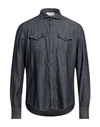 Aglini Man Denim Shirt Blue Size 16 Cotton In Blue
