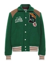 Blast-off Wool Blend Varsity Jacket W/logo In Green