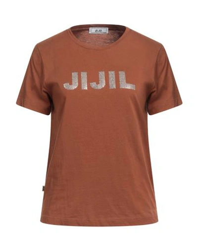 Jijil Woman T-shirt Brown Size 4 Cotton