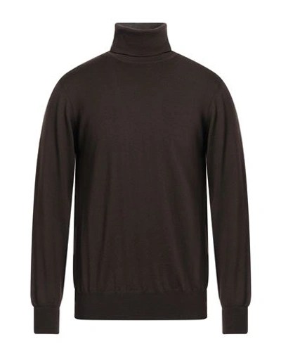 Alpha Studio Man Turtleneck Dark Brown Size 42 Merino Wool In Brown
