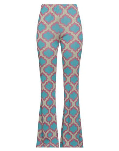 Vicolo Woman Pants Azure Size S Viscose, Metallic Fiber, Cotton, Polyester, Elastane In Blue