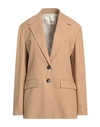 Suoli Woman Suit Jacket Camel Size 10 Polyester, Viscose, Elastane In Beige