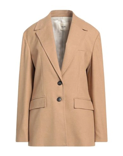 Suoli Woman Suit Jacket Camel Size 10 Polyester, Viscose, Elastane In Beige