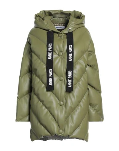 Annie Paris Woman Puffer Military Green Size 4 Polyester, Polyurethane