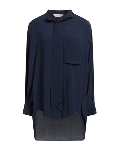 Jucca Woman Shirt Midnight Blue Size 4 Acetate, Silk